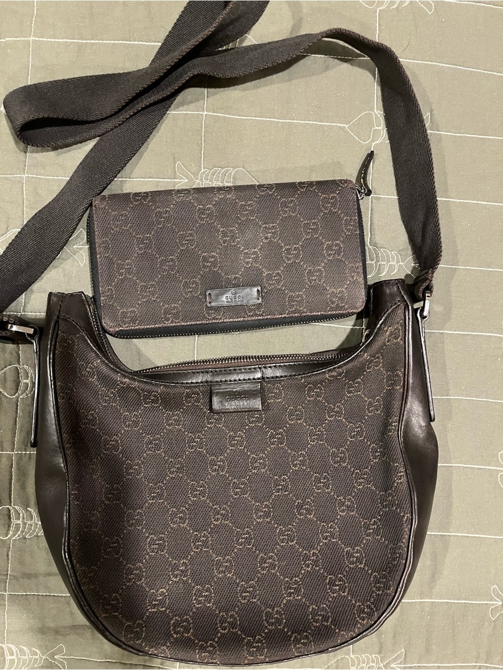 Gucci Brown 🍂🍁GG Monogram Crossbody Bag with Matching Wallet